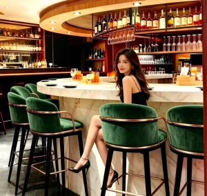 High end Lightly Luxurious Modern Minimalist Carbon Steel Bar Stool High legged Pub Counter Home Bar Hotel Non rotatable