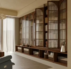 High end Luxury Wooden Bookcase Handmade Solid Wood Library Bookcase with Ladder Home Office Furniture Living Room showcase