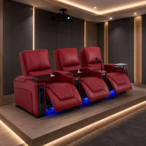 High end Modern Minimalist style Light luxury Genuine Leather Electric Reclining Sofa Three seat Home Theater First class