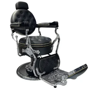 High end Retro Luxury Men’s Metal Barber Chair with Rotatable Armrests and High Density Sponge Filling for Salon Use