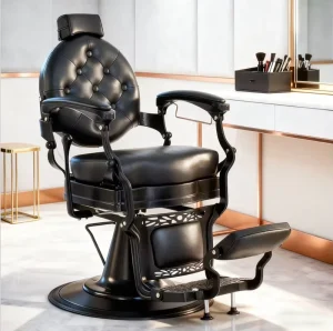 High end Retro Men’s Grease Hair Barber Chair Hydraulic Reclining Lifting Fold down Features PVC Material for Barber Salon Use