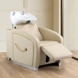 High end Shampoo Chair Modern Seated Hair Washing Bed Gold Luxury Shampoo Bed with Leg Lifts for Salon Station