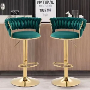 High quality 2pcs ctn TUQ CHAIR Gold Metal bar Stools for Kitchen Bars pink Velvet 360° Swivel bar Stools