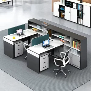 High quality Modern Wooden L shaped Modular Four person Extendable Workstation Staff Table with Partition