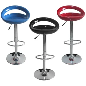 Hollow Out Bar Stool High Gloss Scoop Seat Pneumatic Cylinder Height Chrome Plated Ring Footrest Swivel Base for Kitchen