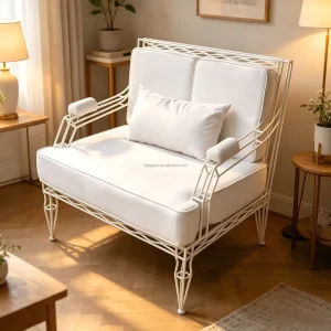 Hollow Wrought Wire Metal Leisure Armchair High Density Sponge Cushion Freestanding Hotel Lobby Single Sofa Bulk Supply