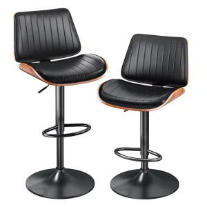 Home Bar Furniture Barstools Sleek Bentwood Bar Stools Set of 2 Modern Bar Stools with Bentwood Back and Leather Seat