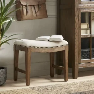 Home Bar Stool High Back Solid Oak Frame Casual Design Soft Fabric Seat