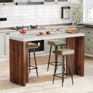 Home Bar Unit 55.12 Inch Bar Table with a Faux Marble Finished Tabletop Modern Freestanding Mini Bar