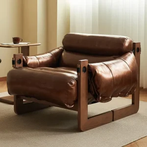Home Chair Luxury Nordic Modern Leather Wood Lazy Sets Armchair Wing Waiting Lounge Accent Sofa Furniture Living Room Chairs