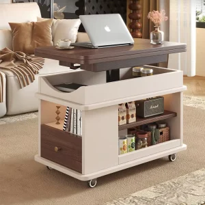 Home Furniture Adjustable Side Table for Living Room Revolving Notebook Table Wooden Coffee Table