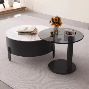 Home Furniture Light Luxury Living Room Modern Rock Slab Coffee Table Combination Set Marble Wood Center Table