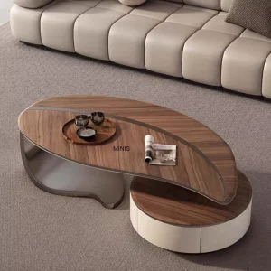 Home Furniture Living Room Modern Durable Solid Wood Leaf shaped Unique Design Center Coffee Table with Drawer