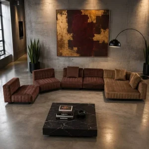 Home Furniture Modern Minimalist Design Tufted Sectional Leisure Sofa Yellow Velvet Fabric for Villa Mall Gym Use