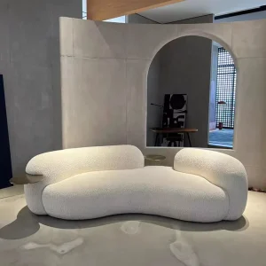 Home Furniture Nordic Modern Three Seat Curved Fabric Sponge Filled Sofa with Table for Living Room Apartment Hotel