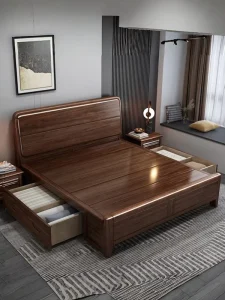 Home Furniture Normal Solid Wood Bedroom Full Size Double King Size Bed Dormitory Wooden Beds for Adults with Box