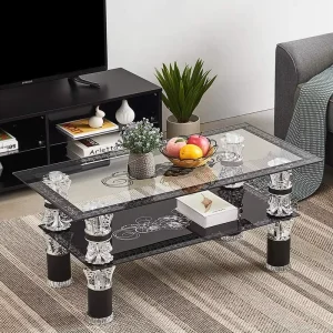 Home Furniture Rectangular Stainless Steel Light Luxury Modern Coffee Table for Living Room with Storage Space