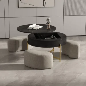 Home Furniture Storage Convertible Removable Lift Rotating Round Slate Lift Top Tea Coffee Table Set