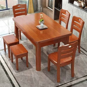 Home Hotel Restaurant Dining Room Furniture 2 4 6 8 Seater Solid Wood Rectangle Dining Table and Chair Set