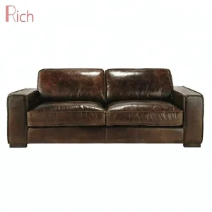 Home Living Room Furniture Vintage Brown Leather Couch Black Retro Design Sofa for Apartment Office Hotel