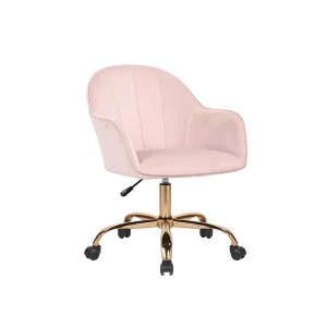 Home Office Chair With Wheel Mid Back Modern Upholstered Leisure Chair Velvet Cushion for Living Room Bedroom Indoor Furniture