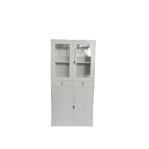 Home Office Full Height Double Door Steel Filing Cabinet Metal File Storage Cupboard Glass Door Warehouse