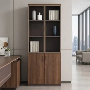 Home Office Room Bookcase with Handles and Lock Bookcase with Cabinet Base Aluminum Frame Glass Office Furniture File Cabinet