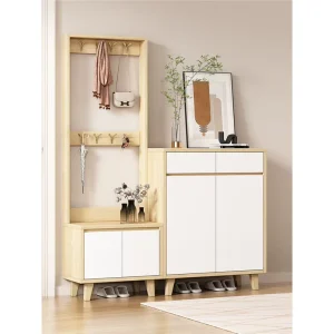 Home Solid Wood Shoe Cabinet Door Hanger Sitting Stool Body Wall leaning Large Capacity Entrance Hall Nordi
