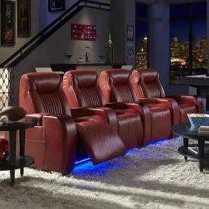 Home Theater Electric Leather Sofa Three to Four Person Combination for High-End Villa Video Room or Living Hall