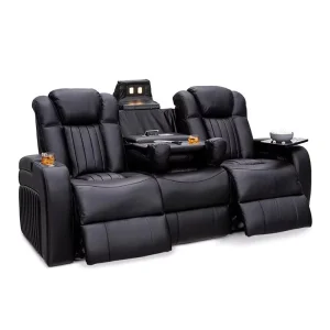 Home Theater Recliner Smart Multifunction Sofa With LED Lights Cup Holder and Drop Down Table Black Leather