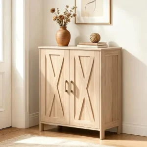 Homleke Farmhouse Contemporary Design Durable Eco Friendly 4 Tier Shoe Storage Cabinet 3 Adjustable Shelves Wood Home Furniture