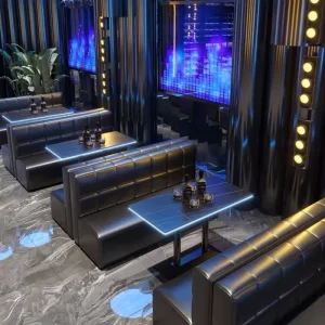 Hookah Lounge Bar Nightclub Furniture Luminous Night Club KTV Customized Marble Top LED Dining Table and Chairs for Restaurant