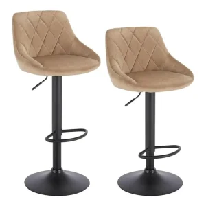 Horseshoe Footrest Bar Stool Grid Tufted Scoop Matte Black Base 360 Swivel Height Adjustable for Kitchen Pub Counter Lounge