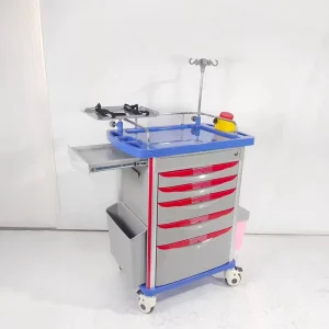 Hospital ABS Emergency Medical Trolley Crash Cart With Five Drawers IV Pole and Oxygen Tank Holder
