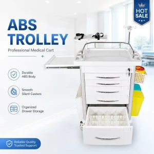Hospital ABS Medical Emergency Trolley Crash Cart with Multiple Drawers for Emergency Room Nursing and Clinical Use