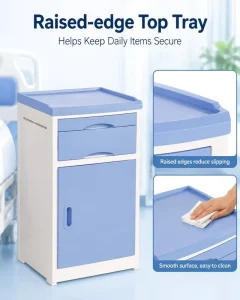 Hospital ABS Plastic Bedside Cabinet Medical Storage Locker with Silent Wheels