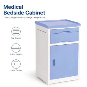 Hospital Bedside Cabinet Medical Storage Nightstand with Drawer Pull out Tray Towel Rack for Patient Room