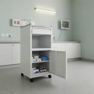 Hospital Bedside Locker Cabinet Trolley Table with Drawer for Patient Metal Medical Bedside Mobile Cabinet