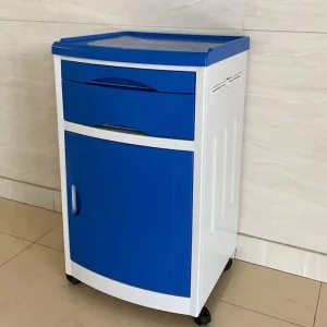 Hospital Bedside Locker Small ABS Medical Bed Side Cabinet With Wheels Blue 450*420*740mm
