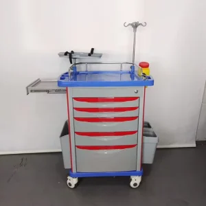 Hospital Emergency Medical ABS Crash Cart With Five Drawer Storage and Defibrillator Shelf for ICU Use