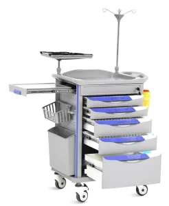 Hospital Emergency Medical Trolley ABS Treatment Cart With Drawers Infusion Stand for Clinic Rescue Use
