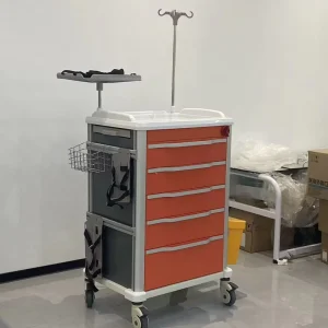 Hospital Emergency Trolley Medical Crash Cart with Defibrillator Shelf and IV Pole for ICU