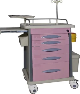 Hospital Emergency Trolley Multi function Cart ABS Medication Anesthesia Trolley with Wheel