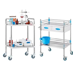 Hospital Equipment Plastic Stainless Steel 201 3-Tier Medical Cart Trolley 500x400x860mm 30kg Capacity Mirror Polished
