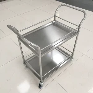 Hospital Equipment Stainless Steel Frame Crooked Handrail Treatment Trolley Two Shelves HTS HTS LJ09 Polyurethane Rubber Nylon