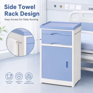 Hospital Furniture ABS Bedside Cabinet with Drawer and Silent Wheels for Patient Care