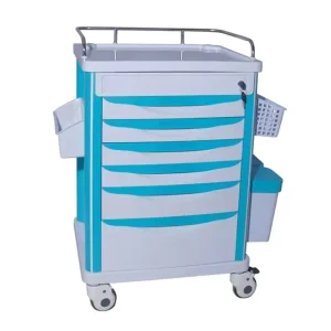 Hospital Furniture ABS Blue Moving Medicine Cart Medical Trolley