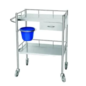 Hospital Furniture Dressing Trolley Stainless Steel Medical Trolley 2 Shelf Carts With Wheels and Guardrails