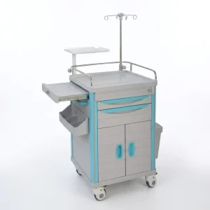 Hospital Furniture Medical ABS Emergency Trolley with Wheels Plastic Patient Cart with Cabinet Drawer