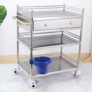 Hospital Furniture Medical Equipment Drugs Trolley Blue Steel Stainless Cart Three Layers